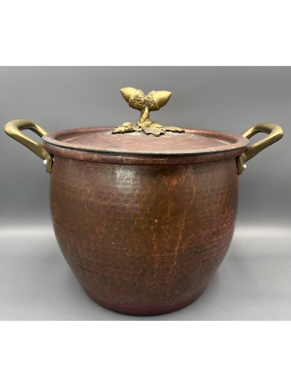 Ruffoni 4.75 Qt Hammered Copper Stockpot Italy Brass Acorn Lid Handles